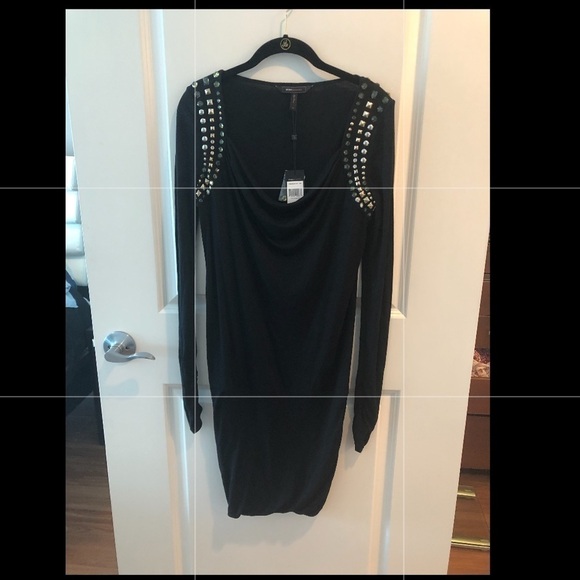 BCBGMAXAZRIA Bodycon Dress Jeweled Shoulder - Picture 1 of 16